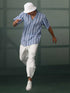 Vastramay Men's Blue Knitted Cotton Blend Stripes Shirt