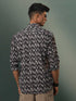 Vastramay Men's Black Fish Motif Printed Cotton Blend Stripes Shirt