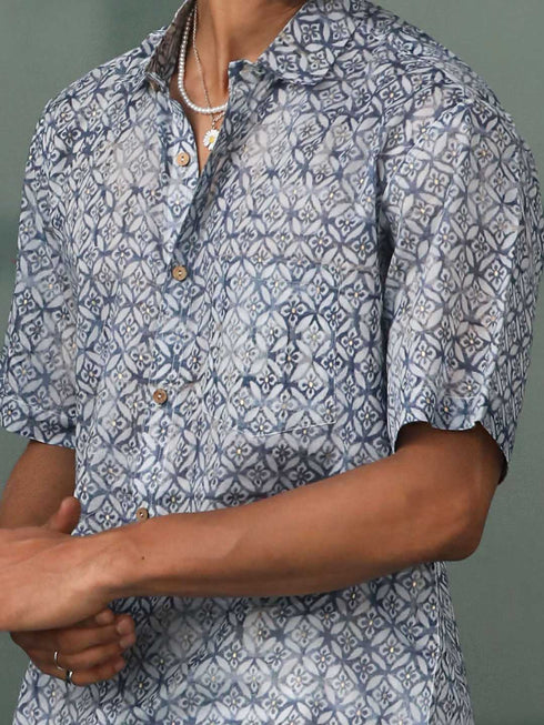 Vastramay Men's Grey Cotton Blend Foil Printed Shirt