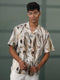 Vastramay Men's Multi-Color Base Cream Marble Print Cotton Shirt