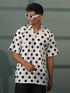 Vastramay Mens White And Black Polka Dot Print Cotton Shirt