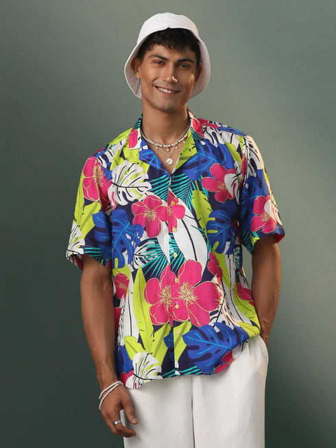 Vastramay Mens Multi Color Printed Cotton Blend Shirt