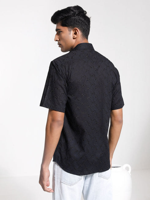 Vastramay Men's Black Cotton Ethnic Shirt
