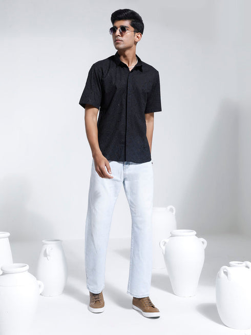 Vastramay Men's Black Cotton Ethnic Shirt