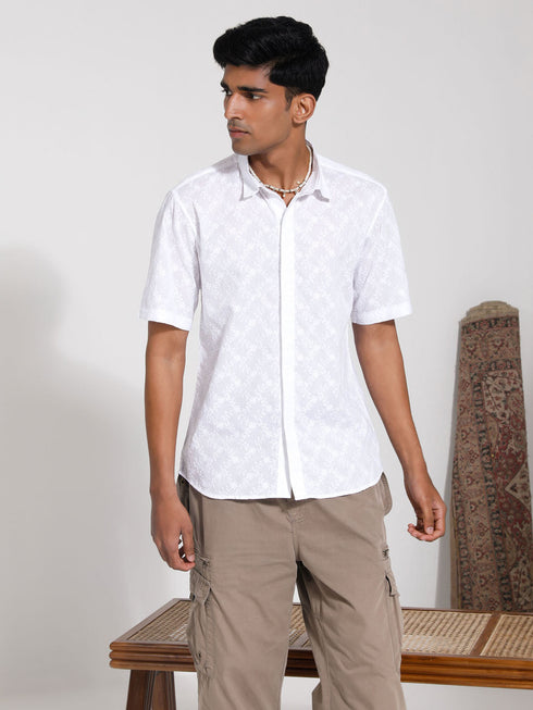 Vastramay Men's White Cotton Ethnic Shirt