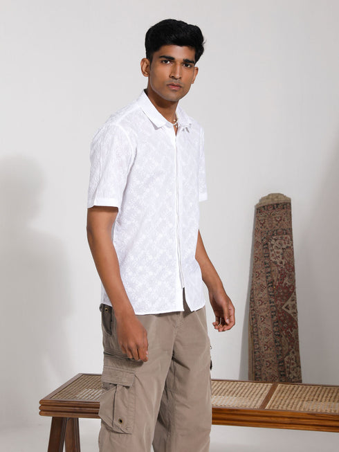 Vastramay Men's White Cotton Ethnic Shirt