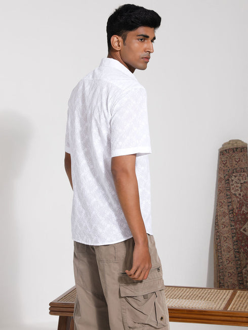 Vastramay Men's White Cotton Ethnic Shirt