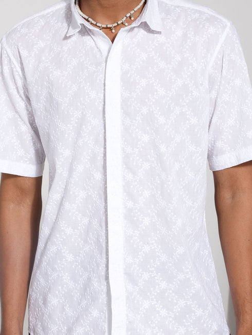 Vastramay Men's White Cotton Ethnic Shirt
