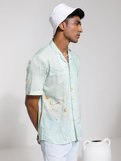 Vastramay Men's Mint Green Cotton Ethnic Shirt