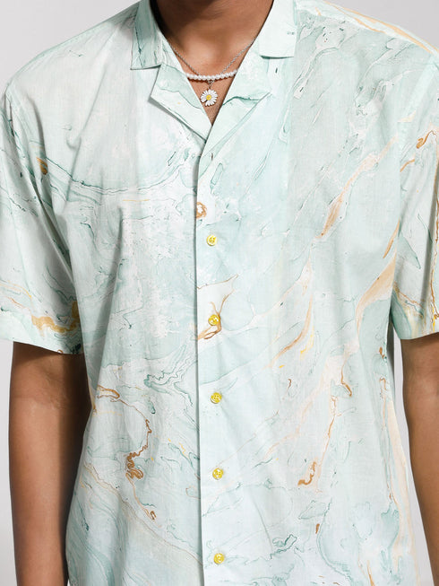 Vastramay Men's Mint Green Cotton Ethnic Shirt