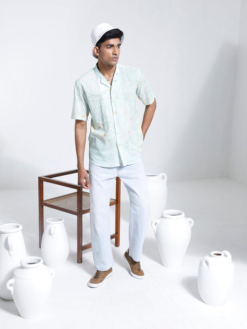 Vastramay Men's Mint Green Cotton Ethnic Shirt