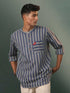 Vastramay Men's Blue and Red Printed Cotton Short Kurta