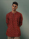 Vastramay Men's Maroon Ajrakh Print Cotton Short Kurta