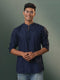 Vastramay Mens Navy Blue Cotton Blend Short Kurta