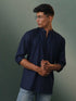 Vastramay Mens Navy Blue Cotton Blend Short Kurta