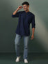 Vastramay Mens Navy Blue Cotton Blend Short Kurta