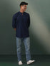 Vastramay Mens Navy Blue Cotton Blend Short Kurta