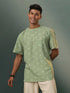 Vastramay Men's Green Cotton Jacquard Short Kurta