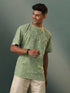 Vastramay Men's Green Cotton Jacquard Short Kurta