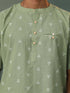 Vastramay Men's Green Cotton Jacquard Short Kurta