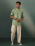 Vastramay Men's Green Cotton Jacquard Short Kurta