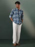 Vastramay Men's Blue And Grey Printed Cotton Shirt