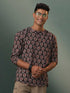 Vastramay Men's Coffee Brown Ajrakh print Short Kurta