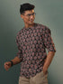 Vastramay Men's Coffee Brown Ajrakh print Short Kurta