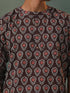 Vastramay Men's Coffee Brown Ajrakh print Short Kurta