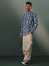 Vastramay Men's Navy Blue Printed with Kantha Stich Cotton Short Kurta