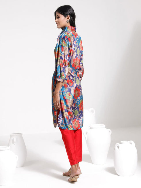 Vastramay Women's Shirt Style Satin Embellished Kurta Set