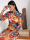 Vastramay Women's Shirt Style Satin Embellished Mustard Kurta