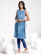 Vastramay Women's Blue Printed Cotton Tie-up Kurta