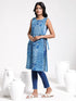 Vastramay Women's Blue Printed Cotton Tie-up Kurta