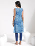 Vastramay Women's Blue Printed Cotton Tie-up Kurta