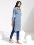 Vastramay Women's Blue Striped Cotton Shirt Style Kurta