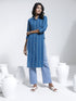 Vastramay Women's Blue Jacquard Cotton Shirt Style Kurta