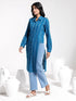 Vastramay Women's Blue Jacquard Cotton Shirt Style Kurta