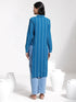 Vastramay Women's Blue Jacquard Cotton Shirt Style Kurta