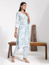 Vastramay Women's Aqua Blue Printed Cotton Kurta Pant Set