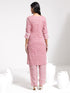 Vastramay Women's Pink Printed Cotton Kantha Kurta Pant Set
