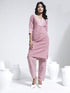 Vastramay Women's Pink Printed Cotton Kantha Kurta Pant Set