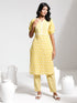Vastramay Women's Yellow Printed Cotton Kurta Pant Set