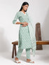 Vastramay Women's Green Cotton Kurta Set With Matching Dupatta