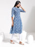 Vastramay Women's Blue Panelled Style Flare Kurta With Leggings