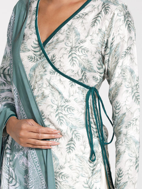 Vastramay Women's Tropical Print Angrakha Kurta Set With Dupatta