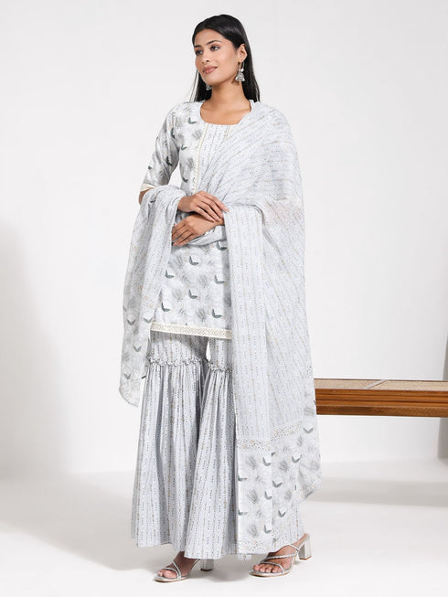 Vastramay Women's Grey Summer Cotton Sharara Set