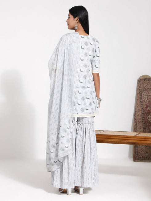 Vastramay Women's Grey Summer Cotton Sharara Set
