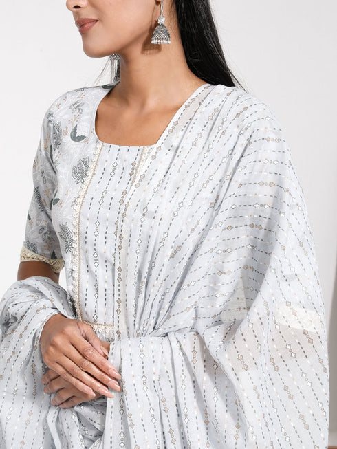 Vastramay Women's Grey Summer Cotton Sharara Set
