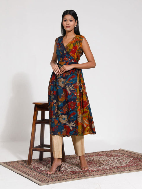 Vastramay Women's Angrakha Style Flare Kurta Set